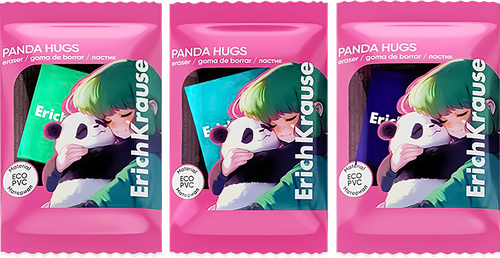 Ластик ERICHKRAUSE Panda Hugs, супермягкий квадратной формы, крупный план