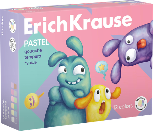 Гуашь ERICHKRAUSE Jolly Friends Pastel, 12 цветов по 20мл, детальное фото