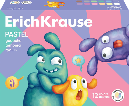 Гуашь ERICHKRAUSE Jolly Friends Pastel, 12 цветов по 20мл, детальное фото