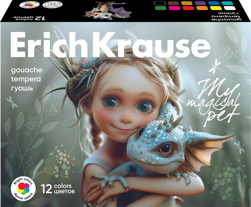 Гуашь ERICHKRAUSE Magic Pet, 12 цветов по 20мл, изображение