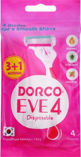 Станки для бритья женский DORCO Eve 4 лезвия, 4шт, крупный план