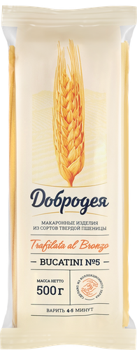 Макароны ДОБРОДЕЯ Bucatini №5 trafilata al bronzo, группа А высший сорт, 500г, изображение