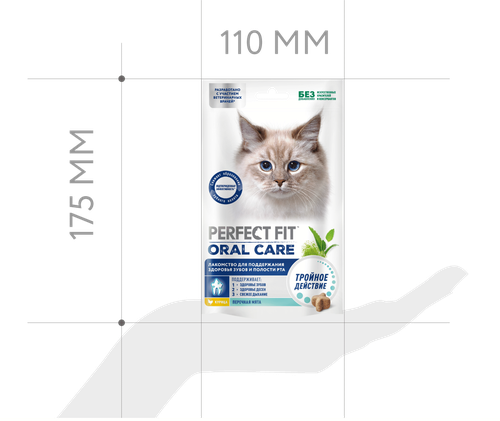 Лакомство для кошек PERFECT FIT Oral Care с курицей и добавлением мяты, 50г, вид