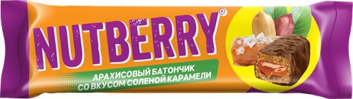 Батончик NUTBERRY Арахисовый с соленой карамелью, в темной глазури, 50г, вид