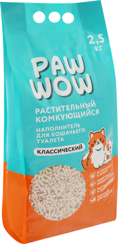 Наполнитель для кошачьего туалета PAW WOW растительный комкующийся классический, 2,5кг, картинка