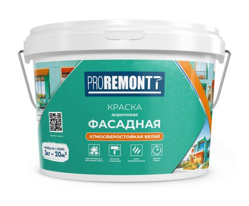 Краска фасадная PROREMONTT белая 3 кг лС, фотография