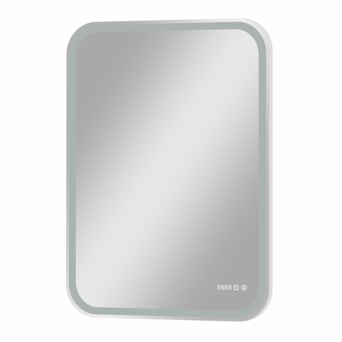Зеркало "Avelina Led" 700х1000 с функцией антизапотевания и часами, теплая подсветка, изображение