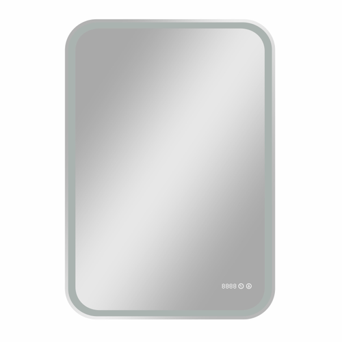 Зеркало "Avelina Led" 700х1000 с функцией антизапотевания и часами, теплая подсветка, крупный план