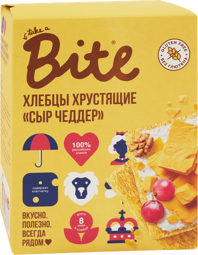 Хлебцы кукурузно-рисовые TAKE A BITE Хрустящие, со вкусом сыра Чеддер, 100г, картинка