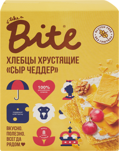 Хлебцы кукурузно-рисовые TAKE A BITE Хрустящие, со вкусом сыра Чеддер, 100г, детальное фото