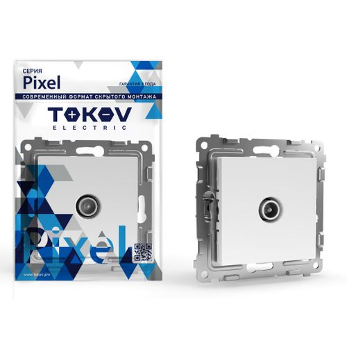 Розетка TV 1 пост TOKOV ELECTRIC PIXEL белый, крупный план