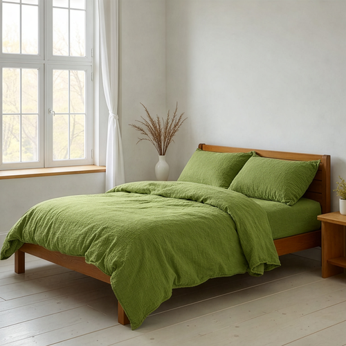 Комплект постельного белья Евро HOMECLUB зеленый, муслин, Арт. C2-4-YJ160257031, вид