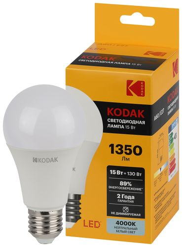 Светодиодная лампа Kodak LED KODAK E27 15W 840 A60 груша нейтральный белый свет, картинка