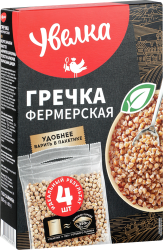 Крупа гречневая УВЕЛКА Фермерская гречка, в пакетиках, 4х80г, крупный план