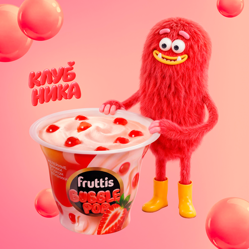 Продукт йогуртный пастеризованный FRUTTIS Клубника с желейными шариками, с соком клубники 4,4%, без змж, 180г, детальное фото
