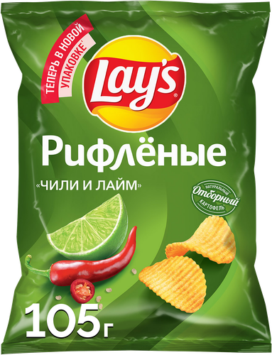 Чипсы картофельные LAY'S Чили и лайм, рифленые, 105г, фотография