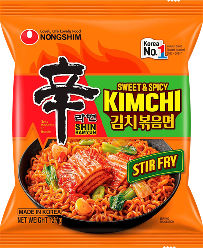 Лапша NONGSHIM Шин Рамен Кимчи Стир-фрай, 137г, крупный план