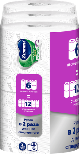 Бумага туалетная ZEMMA Natural Comfort Smart 3 слоя, 6шт, фотография