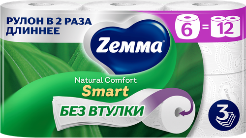 Бумага туалетная ZEMMA Natural Comfort Smart 3 слоя, 6шт, картинка
