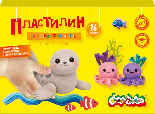 Пластилин КАЛЯКА-МАЛЯКА Классический, 16 цветов, со стеком, в ассортименте, 240г, фотография
