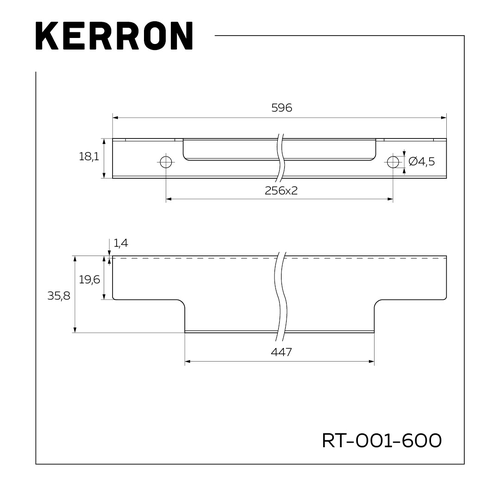 Ручка KERRON торцевая,&nbsp;600мм (фасад 18мм),&nbsp;матовый&nbsp;черный&nbsp;RT-001-600&nbsp;BL, вид