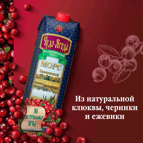 Морс ЧУДО-ЯГОДА Клюквенный, 0.97л, детальное фото