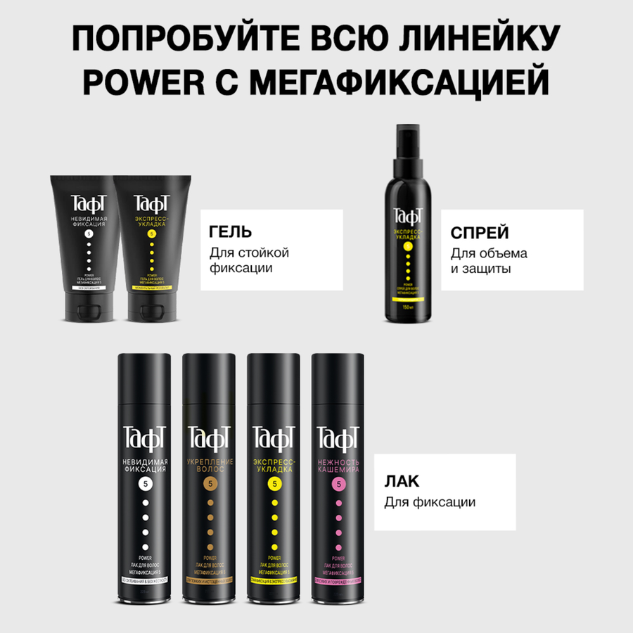 Спрей для укладки волос ТАФТ Power Экспресс-укладка, термозащита, 
мегафиксация 5, 150мл, предпросмотр